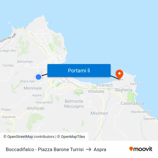 Boccadifalco - Piazza Barone Turrisi to Aspra map