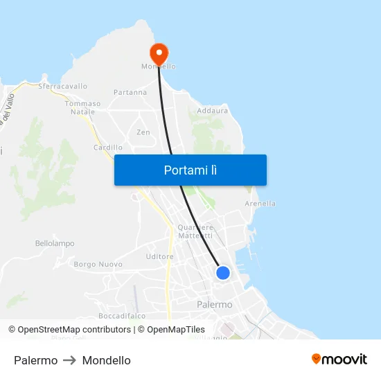 Palermo to Mondello map