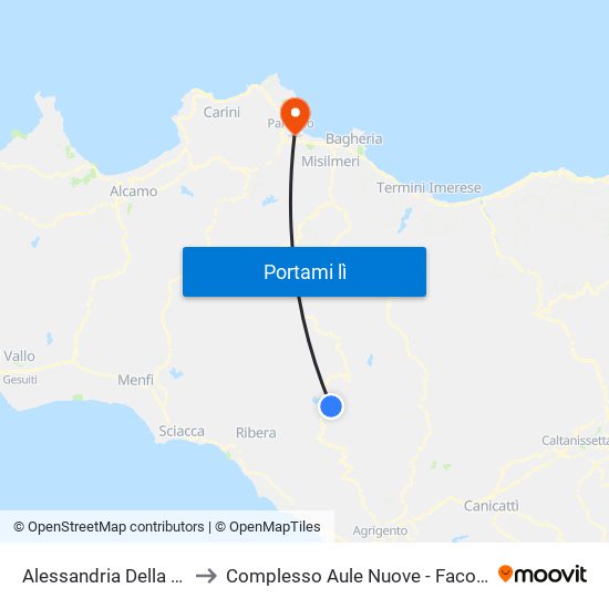 Alessandria Della Rocca - Via Roma to Complesso Aule Nuove - Facoltà Di Medicina E Chirurgia map