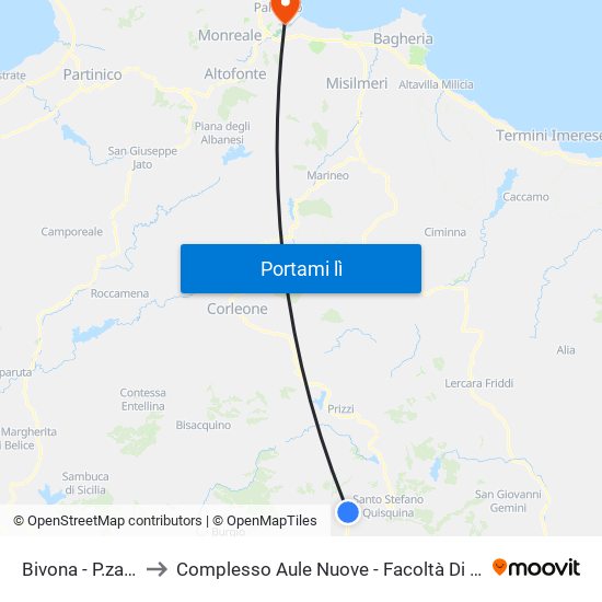 Bivona - P.za Marconi to Complesso Aule Nuove - Facoltà Di Medicina E Chirurgia map