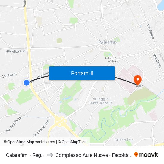 Calatafimi - Regione Siciliana to Complesso Aule Nuove - Facoltà Di Medicina E Chirurgia map