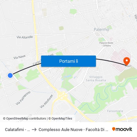 Calatafimi - Chinnici to Complesso Aule Nuove - Facoltà Di Medicina E Chirurgia map