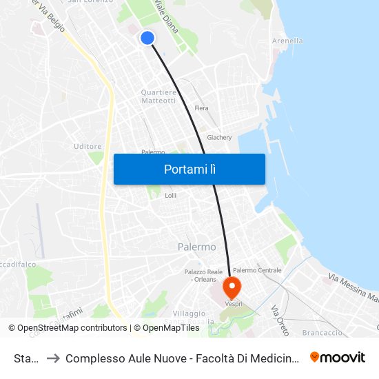 Stadio to Complesso Aule Nuove - Facoltà Di Medicina E Chirurgia map