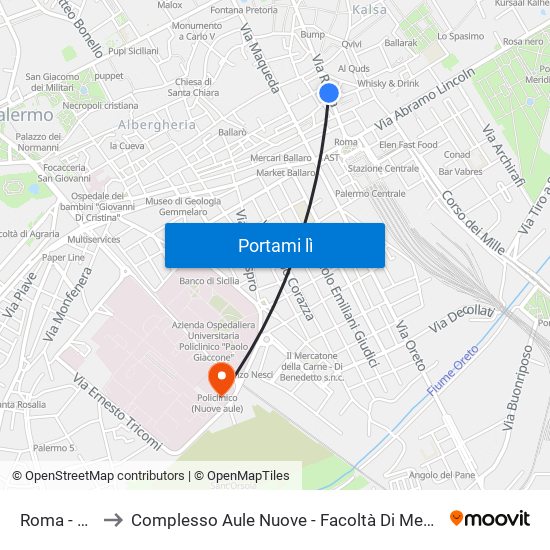 Roma - Fiume to Complesso Aule Nuove - Facoltà Di Medicina E Chirurgia map