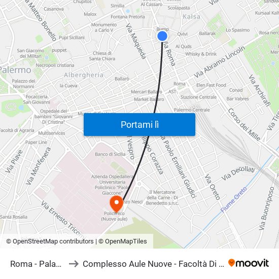 Roma - Palazzo Ganci to Complesso Aule Nuove - Facoltà Di Medicina E Chirurgia map