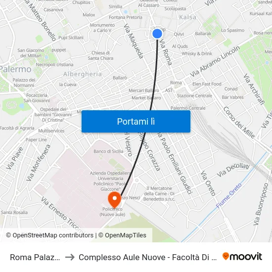 Roma Palazzo Ganci to Complesso Aule Nuove - Facoltà Di Medicina E Chirurgia map