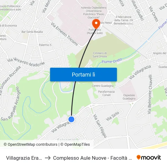 Villagrazia Eraclea Minoa to Complesso Aule Nuove - Facoltà Di Medicina E Chirurgia map