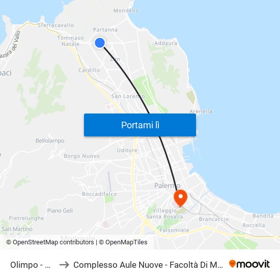 Olimpo - Chirone to Complesso Aule Nuove - Facoltà Di Medicina E Chirurgia map