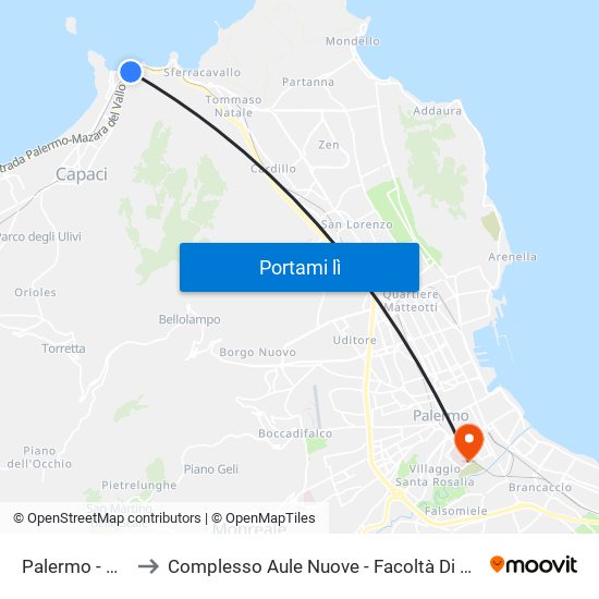 Palermo - Camping to Complesso Aule Nuove - Facoltà Di Medicina E Chirurgia map