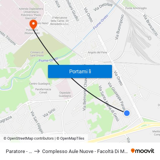 Paratore - Sidney to Complesso Aule Nuove - Facoltà Di Medicina E Chirurgia map