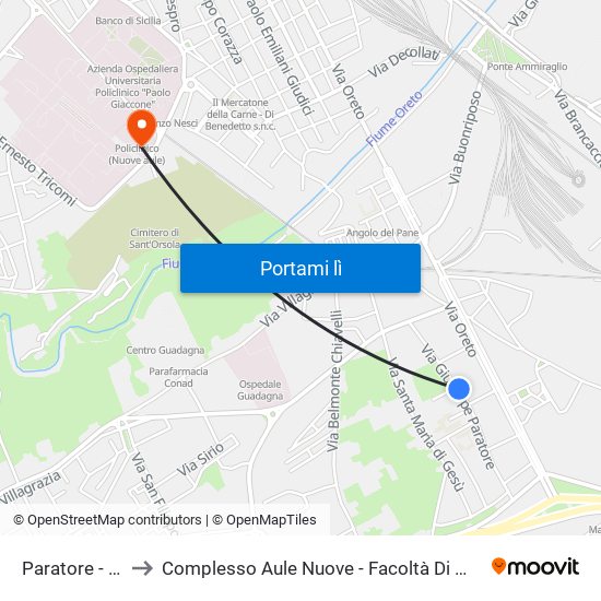 Paratore - Grasso to Complesso Aule Nuove - Facoltà Di Medicina E Chirurgia map