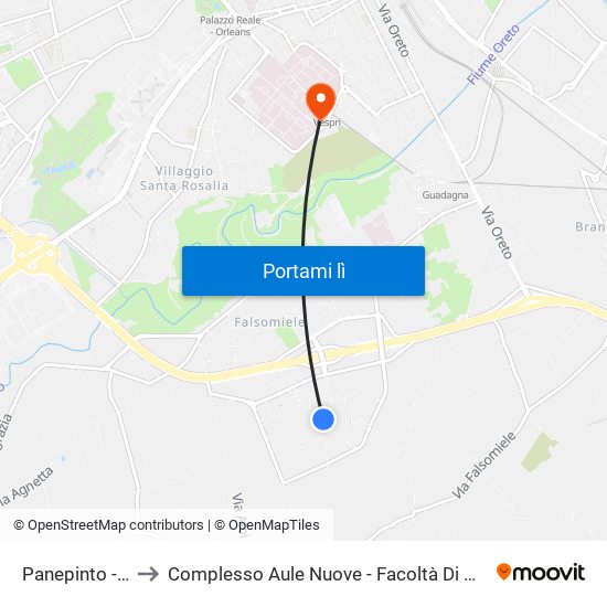 Panepinto - Giraffa to Complesso Aule Nuove - Facoltà Di Medicina E Chirurgia map