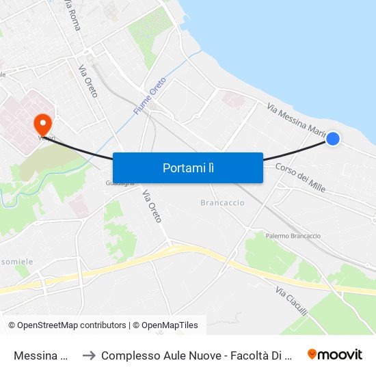 Messina Marine 4 to Complesso Aule Nuove - Facoltà Di Medicina E Chirurgia map