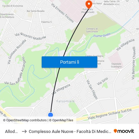 Allodola 1 to Complesso Aule Nuove - Facoltà Di Medicina E Chirurgia map