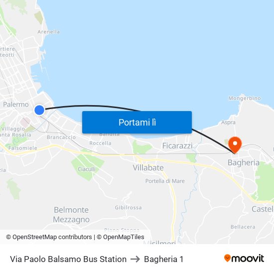 Via Paolo Balsamo Bus Station to Bagheria 1 map