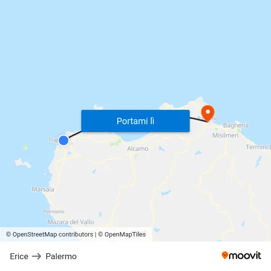 Erice to Palermo map