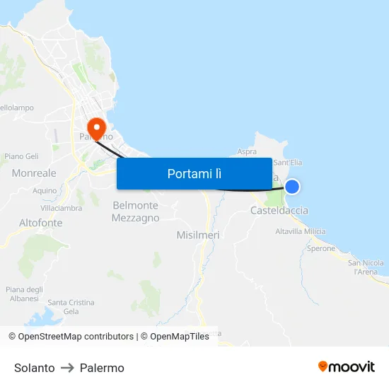 Solanto to Palermo map