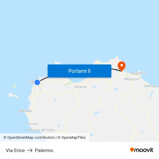 Via Erice to Palermo map