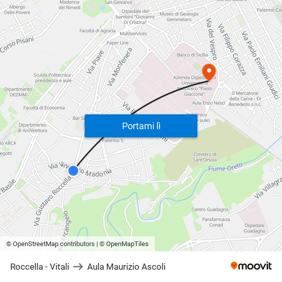 Roccella - Vitali to Aula Maurizio Ascoli map