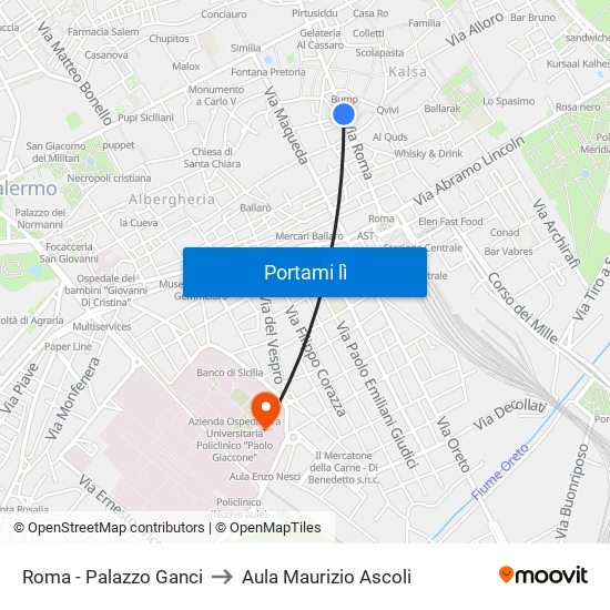 Roma - Palazzo Ganci to Aula Maurizio Ascoli map