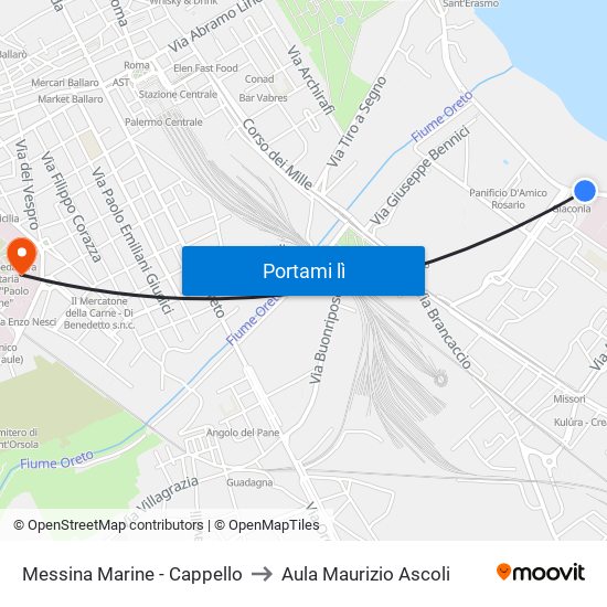 Messina Marine - Cappello to Aula Maurizio Ascoli map
