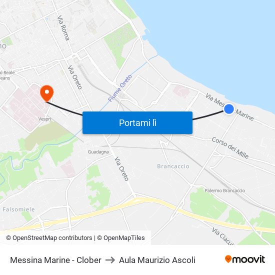 Messina Marine - Clober to Aula Maurizio Ascoli map