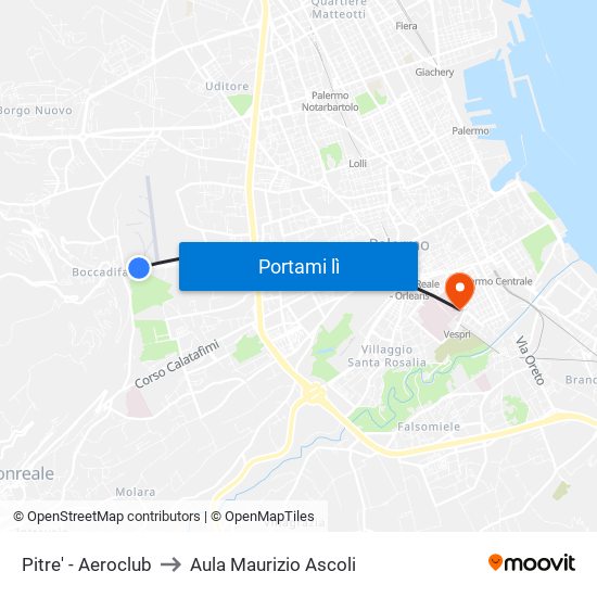 Pitre' - Aeroclub to Aula Maurizio Ascoli map