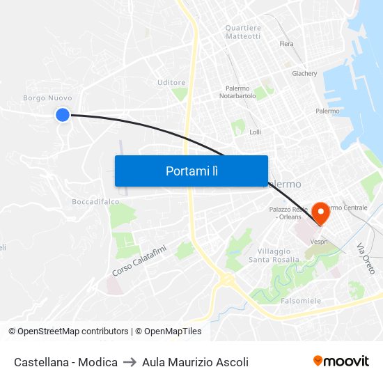 Castellana - Modica to Aula Maurizio Ascoli map