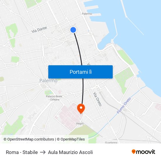 Roma - Stabile to Aula Maurizio Ascoli map
