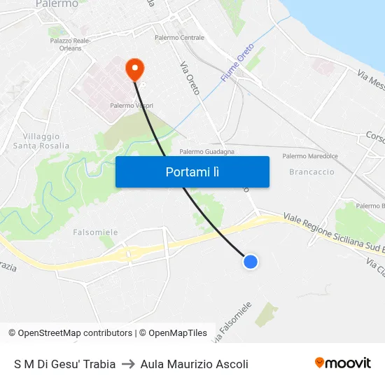 S M Di Gesu' Trabia to Aula Maurizio Ascoli map