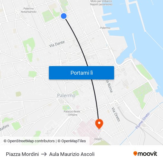 Piazza Mordini to Aula Maurizio Ascoli map