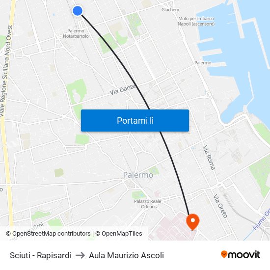 Sciuti - Rapisardi to Aula Maurizio Ascoli map