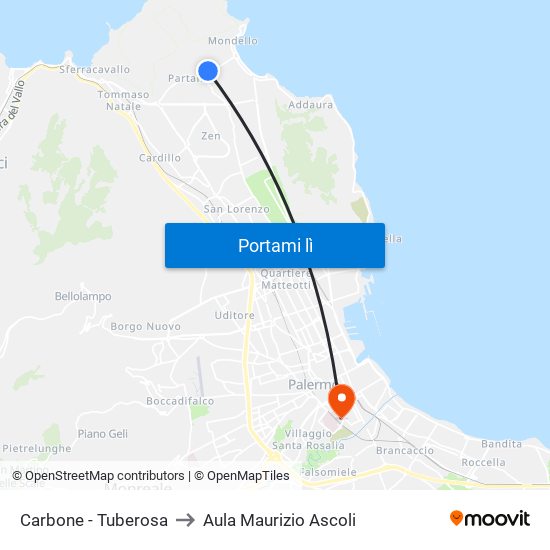 Carbone - Tuberosa to Aula Maurizio Ascoli map
