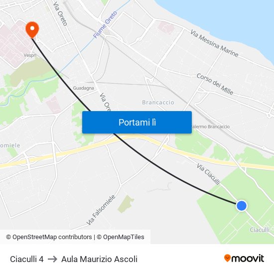 Ciaculli 4 to Aula Maurizio Ascoli map