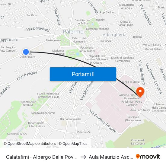 Calatafimi - Albergo Delle Povere to Aula Maurizio Ascoli map