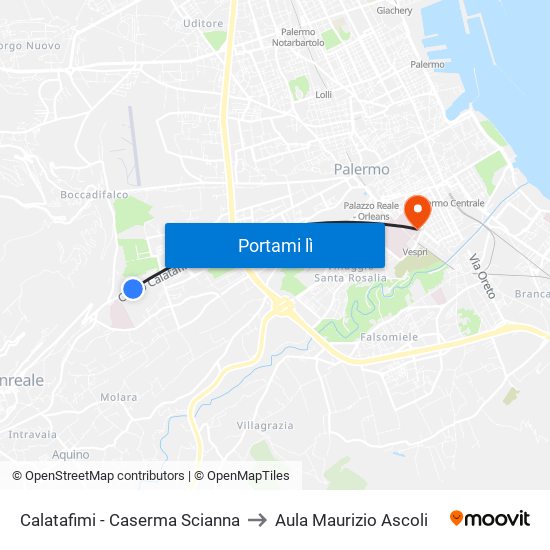 Calatafimi - Caserma Scianna to Aula Maurizio Ascoli map