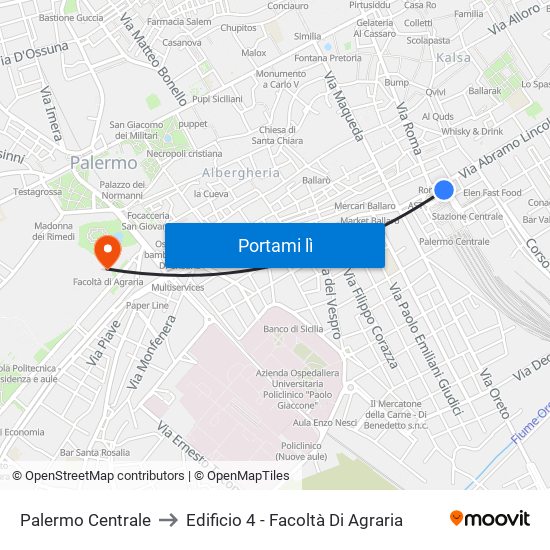 Palermo Centrale to Edificio 4 - Facoltà Di Agraria map