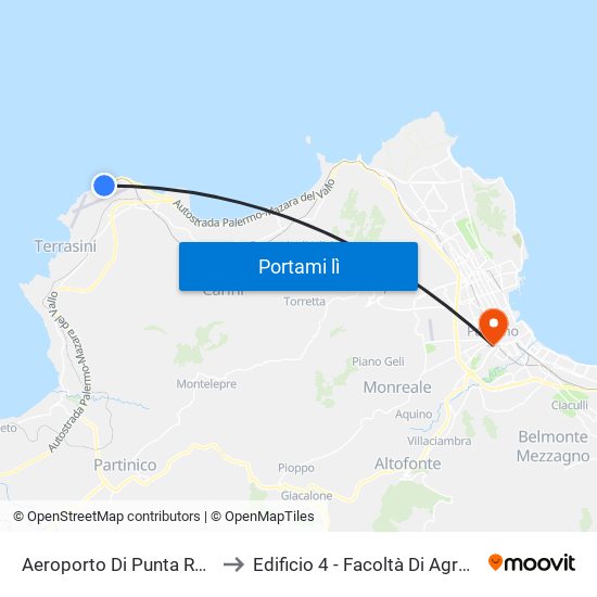 Aeroporto Di Punta Raisi to Edificio 4 - Facoltà Di Agraria map