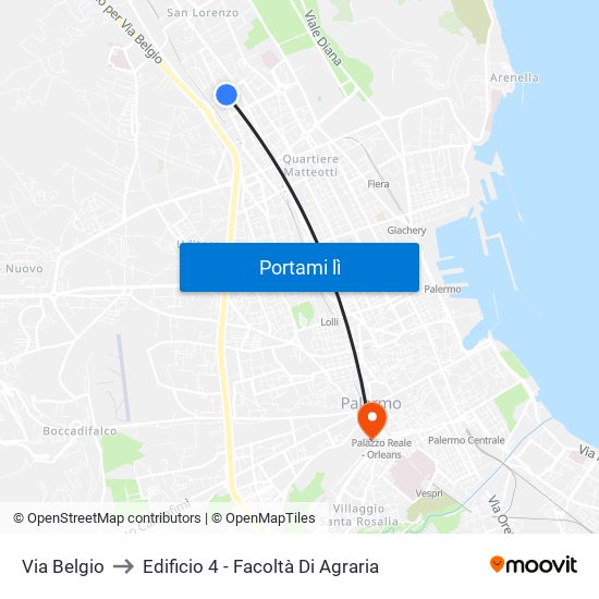 Via Belgio to Edificio 4 - Facoltà Di Agraria map