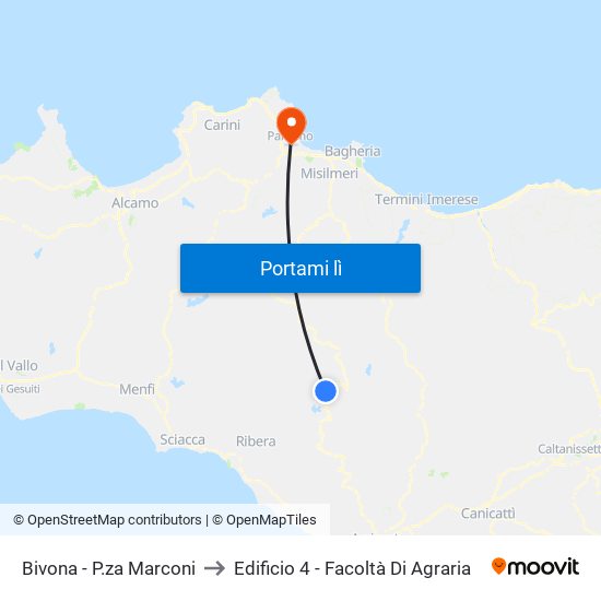 Bivona - P.za Marconi to Edificio 4 - Facoltà Di Agraria map
