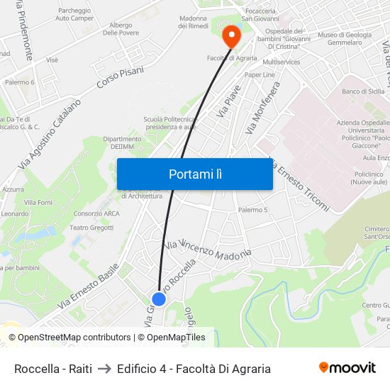 Roccella - Raiti to Edificio 4 - Facoltà Di Agraria map