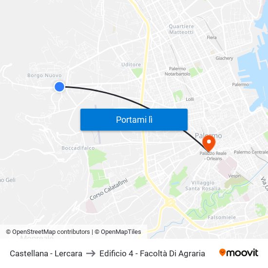 Castellana - Lercara to Edificio 4 - Facoltà Di Agraria map