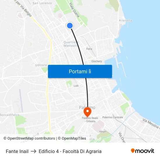 Fante Inail to Edificio 4 - Facoltà Di Agraria map