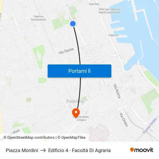 Piazza Mordini to Edificio 4 - Facoltà Di Agraria map