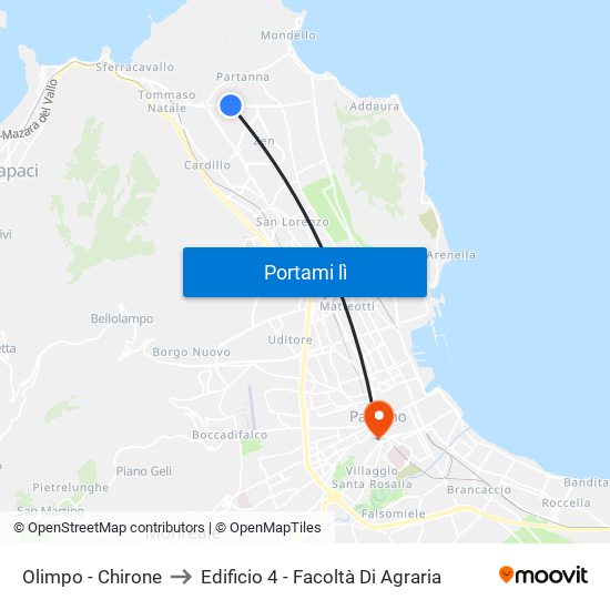 Olimpo - Chirone to Edificio 4 - Facoltà Di Agraria map