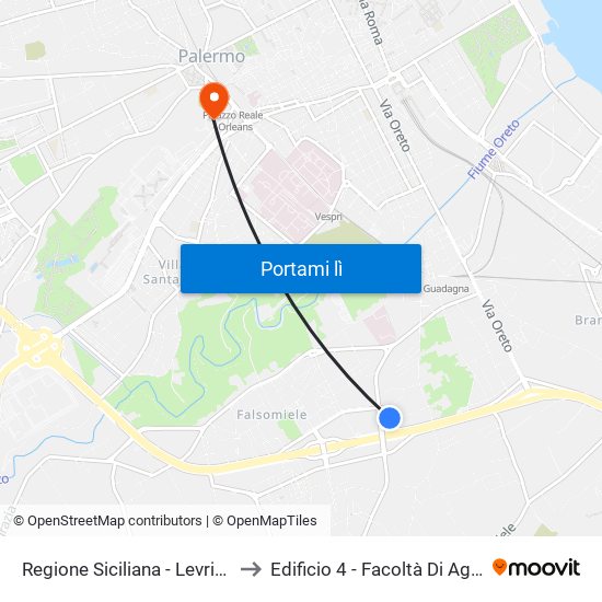 Regione Siciliana - Levriere 1 to Edificio 4 - Facoltà Di Agraria map