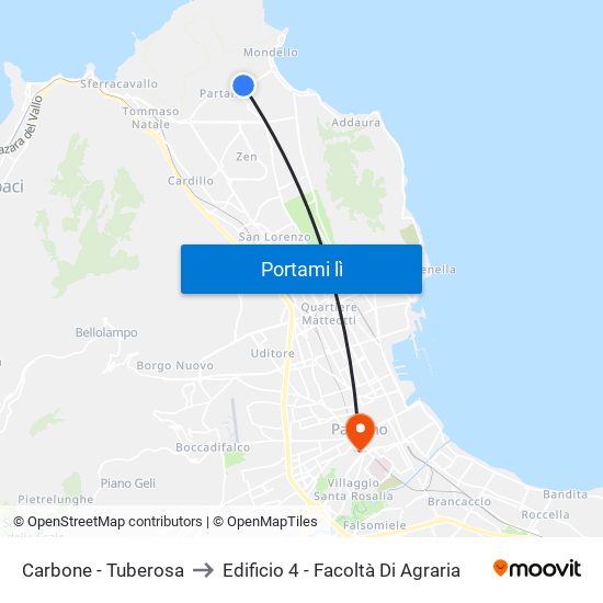 Carbone - Tuberosa to Edificio 4 - Facoltà Di Agraria map