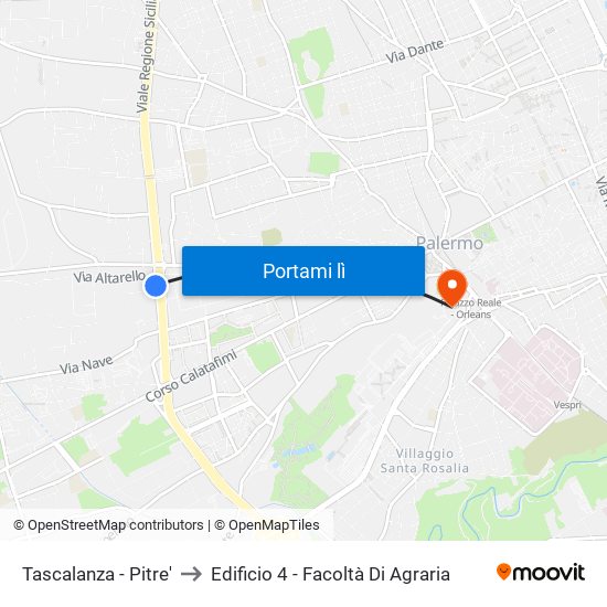 Tascalanza - Pitre' to Edificio 4 - Facoltà Di Agraria map