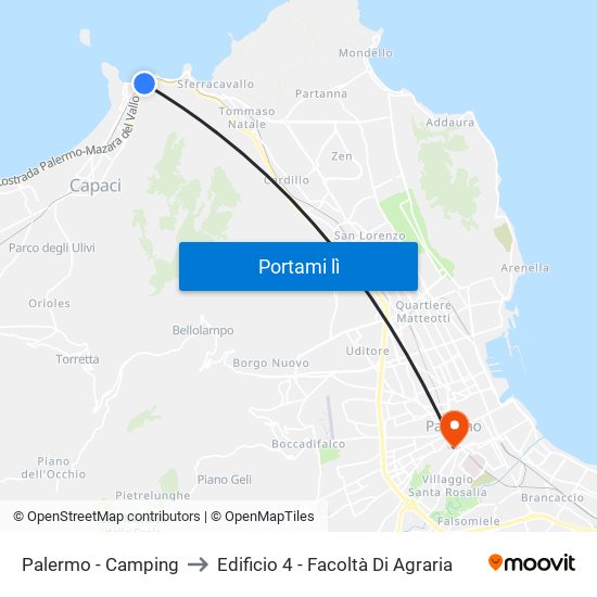 Palermo - Camping to Edificio 4 - Facoltà Di Agraria map