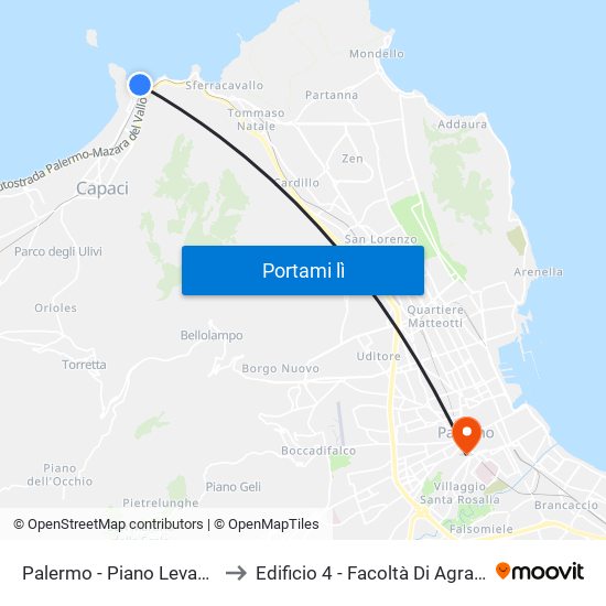 Palermo - Piano Levante to Edificio 4 - Facoltà Di Agraria map